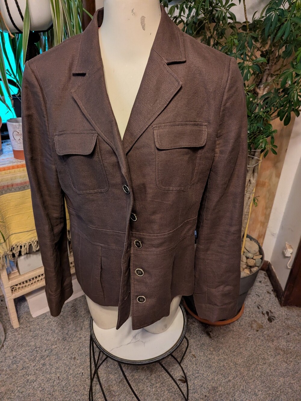 Excellent Banana Republic Brown Linen Ctn 5 Button Blazer Sz 14